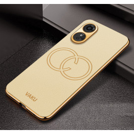 Vaku ® Oppo A17 Skylar Leather Pattern Gold Electroplated Soft TPU Back Cover