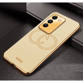 Vaku ® Vivo Y100 4G Skylar Leather Pattern Gold Electroplated Soft TPU Back Cover