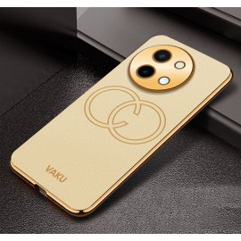 Vaku ® Vivo Y58 5G Skylar Leather Pattern Gold Electroplated Soft TPU Back Cover