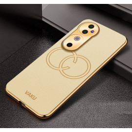 Vaku ® Vivo V40 5G Skylar Leather Pattern Gold Electroplated Soft TPU Back Cover