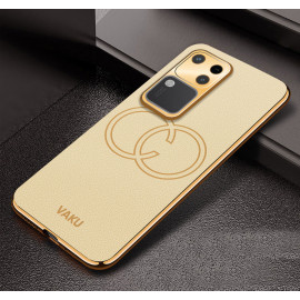 Vaku ® Vivo V30 5G Skylar Leather Pattern Gold Electroplated Soft TPU Back Cover