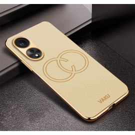 Vaku ® Oppo A58 4G Skylar Leather Pattern Gold Electroplated Soft TPU Back Cover