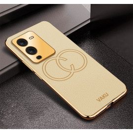 Vaku ® Vivo V25 Pro Skylar Leather Pattern Gold Electroplated Soft TPU Back Cover