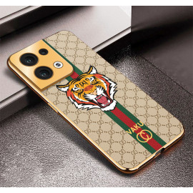 Vaku ® Oppo Reno8 5G Lynx Designer Leather Pattern Gold Electroplated Soft TPU Back Cover Case