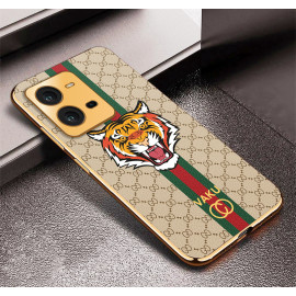 Vaku ® Vivo V25 5G Lynx Designer Leather Pattern Gold Electroplated Soft TPU Back Cover Case