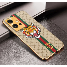 Vaku ® Vivo T1 5G Lynx Designer Leather Pattern Gold Electroplated Soft TPU Back Cover Case