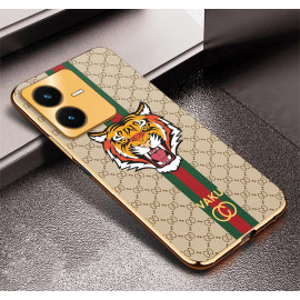 Vaku ® Vivo Y22 Lynx Designer Leather Pattern Gold Electroplated Soft TPU Back Cover Case