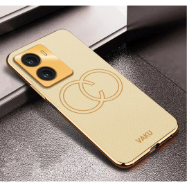 Vaku ® Vivo Y56 Skylar Leather Pattern Gold Electroplated Soft TPU Back Cover