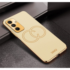 Vaku ® Samsung Galaxy A24 4G Skylar Leather Pattern Gold Electroplated Soft TPU Back Cover
