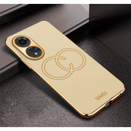 Vaku ® Oppo A38 Skylar Leather Pattern Gold Electroplated Soft TPU Back Cover