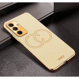 Vaku ® Samsung Galaxy M34 5G Skylar Leather Pattern Gold Electroplated Soft TPU Back Cover