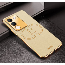 Vaku ® Vivo Y200 5G Skylar Leather Pattern Gold Electroplated Soft TPU Back Cover