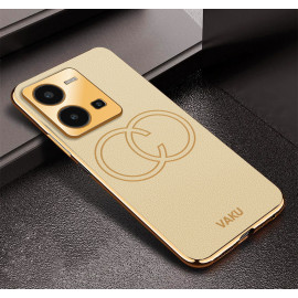 Vaku ® Vivo Y35 4G Skylar Leather Pattern Gold Electroplated Soft TPU Back Cover