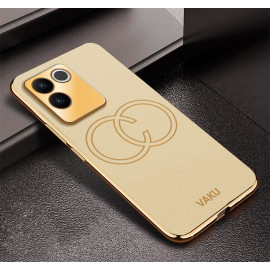 Vaku ® Vivo T2 Pro 5G Skylar Leather Pattern Gold Electroplated Soft TPU Back Cover