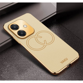 Vaku ® Oppo A3X 5G Skylar Leather Pattern Gold Electroplated Soft TPU Back Cover