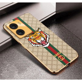 Vaku ® Vivo Y56 Lynx Designer Leather Pattern Gold Electroplated Soft TPU Back Cover Case