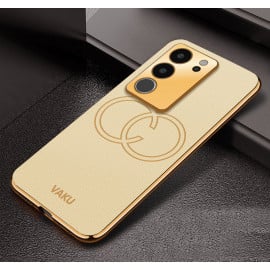 Vaku ® Vivo V29 5G Skylar Leather Pattern Gold Electroplated Soft TPU Back Cover