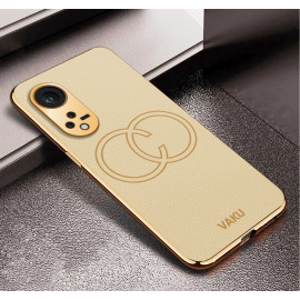 Vaku ® Oppo Reno8T 5G Skylar Leather Pattern Gold Electroplated Soft TPU Back Cover