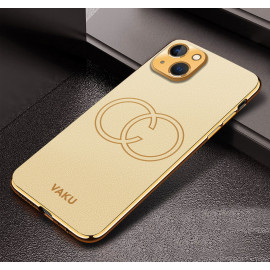 Vaku ® Apple iPhone 13 Skylar Leather Pattern Gold Electroplated Soft TPU Back Cover