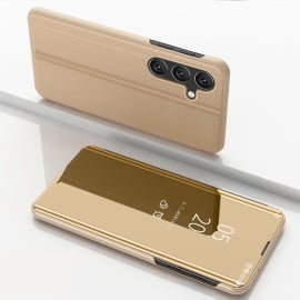 Vaku ® Samsung Galaxy S25 5G Mate Smart Awakening Mirror Folio Metal Electroplated PC Flip Cover