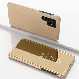 Vaku ® Samsung Galaxy S25 Ultra 5G Mate Smart Awakening Mirror Folio Metal Electroplated PC Flip Cover