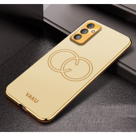 Vaku ® Vivo Y30 Skylar Leather Pattern Gold Electroplated Soft TPU Back Cover