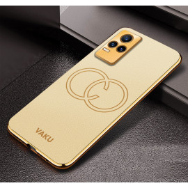 Vaku ® Vivo Y73 Skylar Leather Pattern Gold Electroplated Soft TPU Back Cover