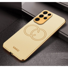 Vaku ® Samsung Galaxy S23 Ultra Skylar Leather Pattern Gold Electroplated Soft TPU Back Cover