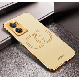 Vaku ® Oppo Reno7 5G Skylar Leather Pattern Gold Electroplated Soft TPU Back Cover