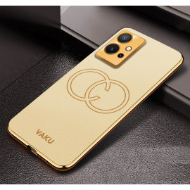 Vaku ® Vivo Y75 5G Skylar Leather Pattern Gold Electroplated Soft TPU Back Cover