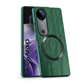 Vaku ® Vivo V40 5G Diamond Plume Pattern Magnetic Magsafe Matte Soft-Touch Texture Back Cover