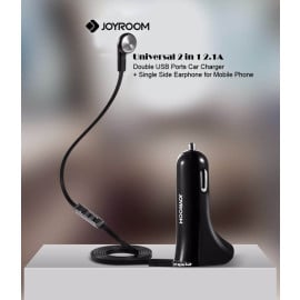 Joyroom ® 2in1 Fast Charging 2.1A Dual-USB Port Charger + Tangle-Free Earphone + Mic with Volume/Answering Controller Charger