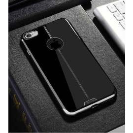 Shengo ® Apple iPhone 6 / 6S Piano Black Liner Series 2K Electroplated Finish Logo Display TPU Back Cover-Black + Silver