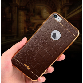 VAKU ® Apple iPhone 7 European Leather Stitched Gold Electroplated Soft TPU Back Cover