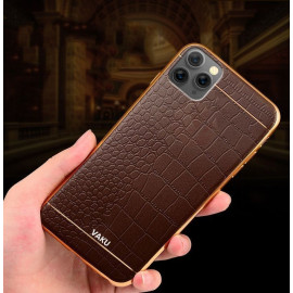 VAKU ® For Apple iPhone 11 Pro European Leather Stitched Gold Electroplated Soft TPU Back Cover
