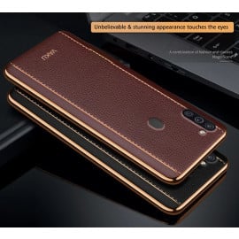 Vaku ® Samsung Galaxy M11 Vertical  Leather Stitched Gold Electroplated Soft TPU Back Cover