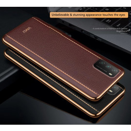 Vaku ® Poco M3 Vertical Leather Stitched Gold Electroplated Soft TPU Back Cover