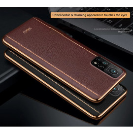 Vaku ® Xiaomi Mi 10T Pro 5G Vertical Leather Stitched Gold Electroplated Soft TPU Back Cover