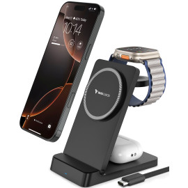 Vaku Luxos ® 23W Nexfold Magnetic Wireless Mag-Safe Charger Dock Station For iPhone 16/16 Plus/16 Pro/16 Pro Max, iPhone 15 14/13/12 Series / Airpods, Apple Watch Series 4 /3 /2 /1
