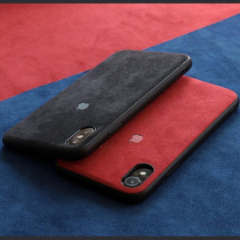 VAKU ® For Apple iPhone X / XS Alcantara Super Suede Logo Leather Cover