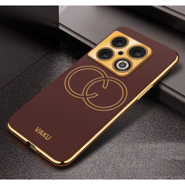 Vaku ® OnePlus 10 Pro Skylar Series Leather Stitched Gold Electroplated Soft TPU Back Cover