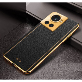Vaku ® OnePlus 10R Luxemberg Series Leather Stitched Gold Electroplated Soft TPU Back Cover
