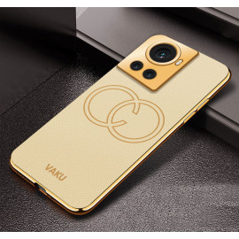 Vaku ® OnePlus 10R Skylar Series Leather Stitched Gold Electroplated Soft TPU Back Cover
