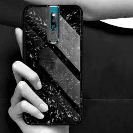 VAKU ® Oppo F11 Pro Glossy Marble with 9H hardness tempered glass overlay Back Cover