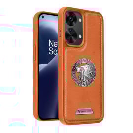 Vaku ® Oneplus Nord 2T Regal Shield Metal Lion Engraved Leather Protective Back Cover