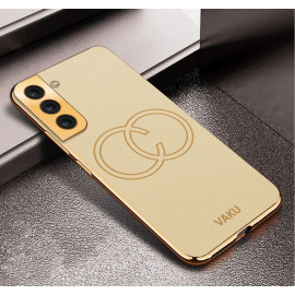 Vaku ® Samsung Galaxy S21 FE Skylar Leather Pattern Gold Electroplated Soft TPU Back Cover