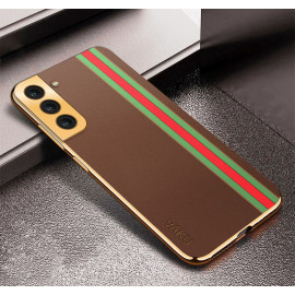 Vaku ® Samsung Galaxy S22 Felix Line Leather Stitched Gold Electroplated Soft TPU Back Cover Case