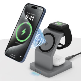 VAKU ® 3IN1 23W Magnetic Wireless Mag-Safe Charger Dock Station | Compatible with iPhone 15 Pro Max /15 Plus / 15 Pro /15 / Airpods, Apple Watch Series 4/3/2/1