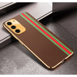 Vaku ® Samsung Galaxy S23 Felix Line Leather Stitched Gold Electroplated Soft TPU Back Cover Case