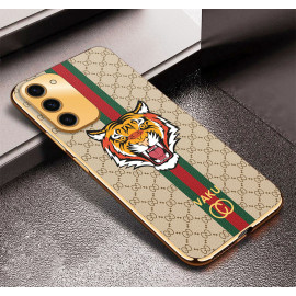Vaku ® Samsung Galaxy S23 Lynx Leather Stitched Gold Electroplated Soft TPU Back Cover Case